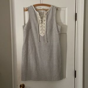 Blue striped linen sleeveless dress